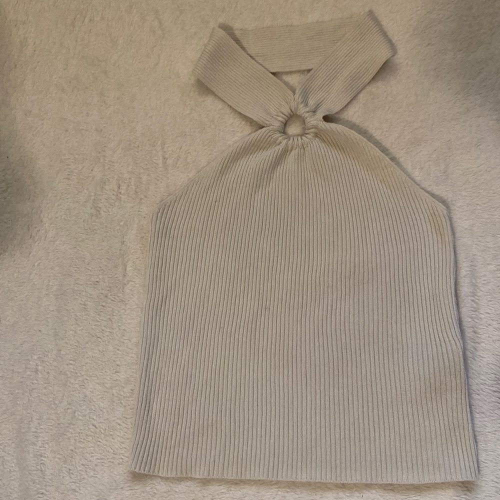 SHEIN Ribbed Sleeveless Key Hole Front Halter Crop Top